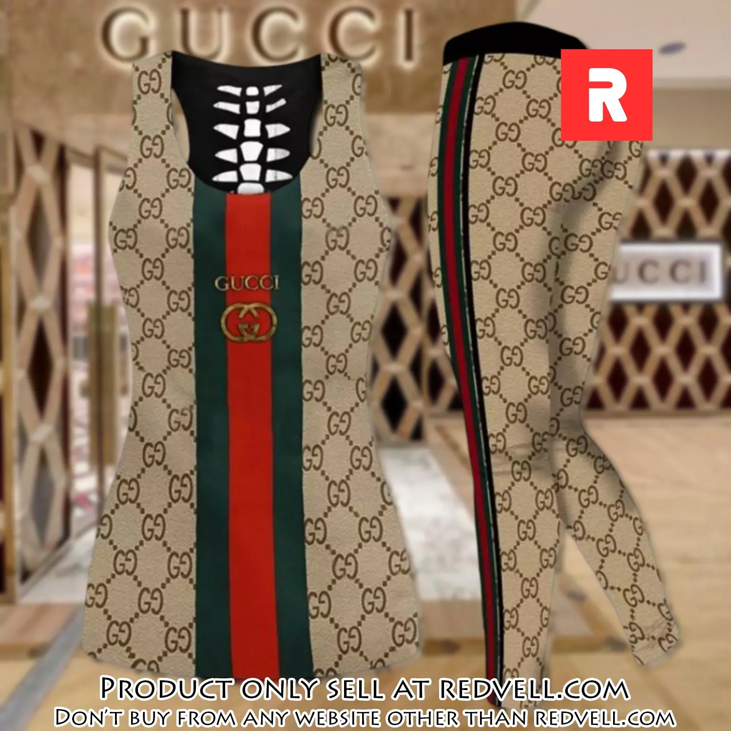 Gucci stripe tank top leggings set luxury brand for women yoga gym rv4820195